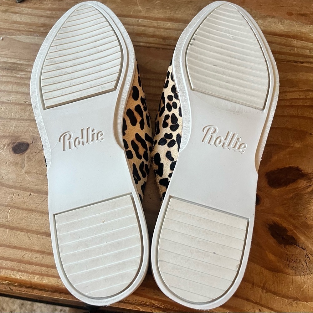 Rollie Slip On Madison Mule Leopard Calf Hair Leather Size 9 Tan Black Brown - Picture 13 of 16